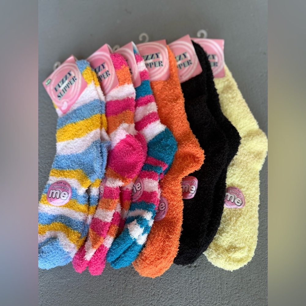 Colorful Fuzzy Slipper Socks Set - 6PC | Fit Shoe Sizes 4-10